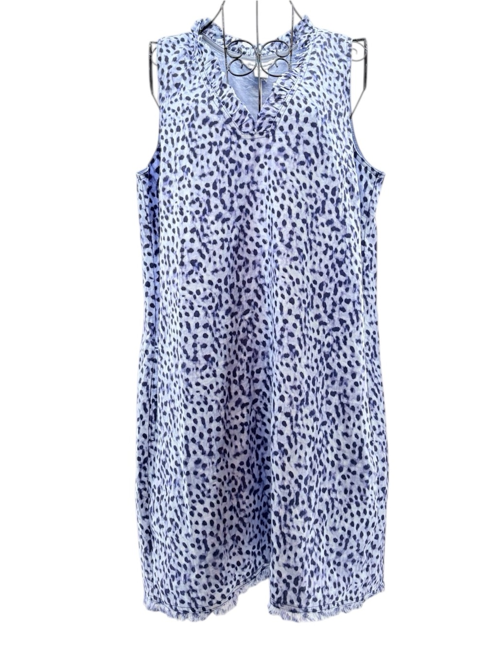 NEW Tommy Bahama Blue Lagoon Leopard Linen Shift Dress V-Neck Tunic Size Medium